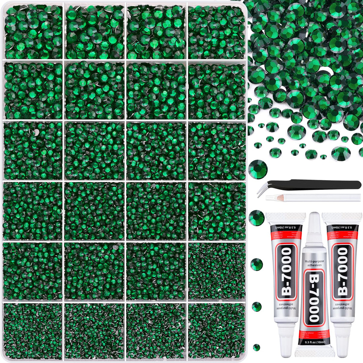 TINKRSTUFF 30000 Pcs Emerald Green Rhinestones front view