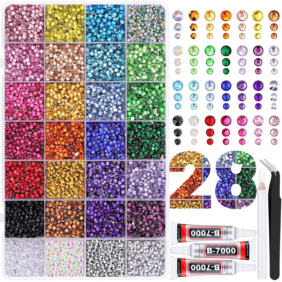 TINKRSTUFF 30000Pcs resin rhinestones multicolour storage box front view
