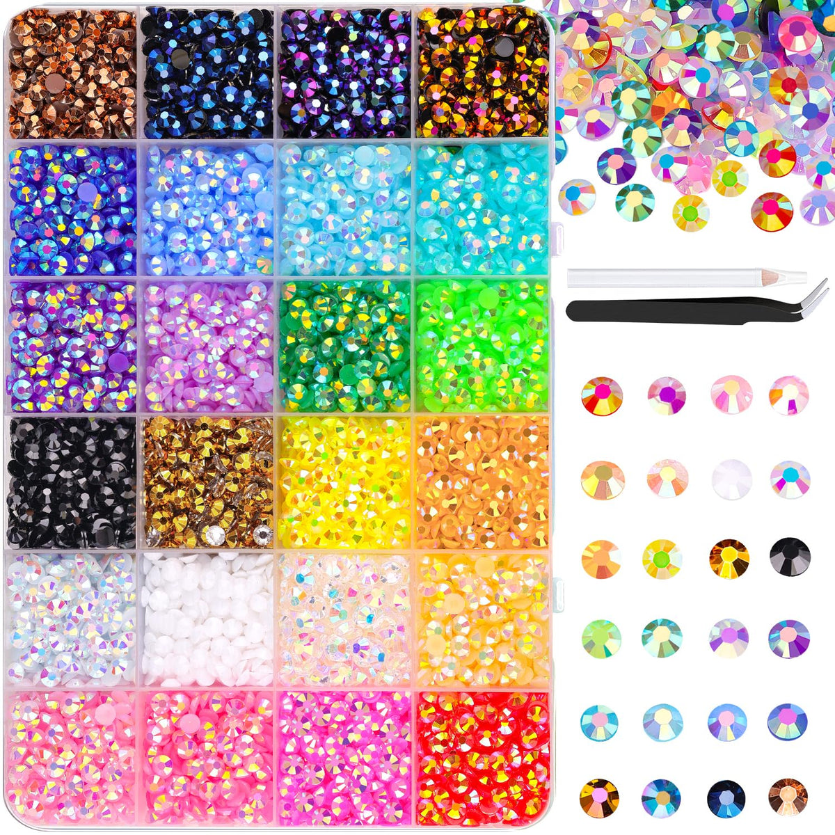TINKRSTUFF 6600Pcs mixed-color rhinestones box with 24 grids