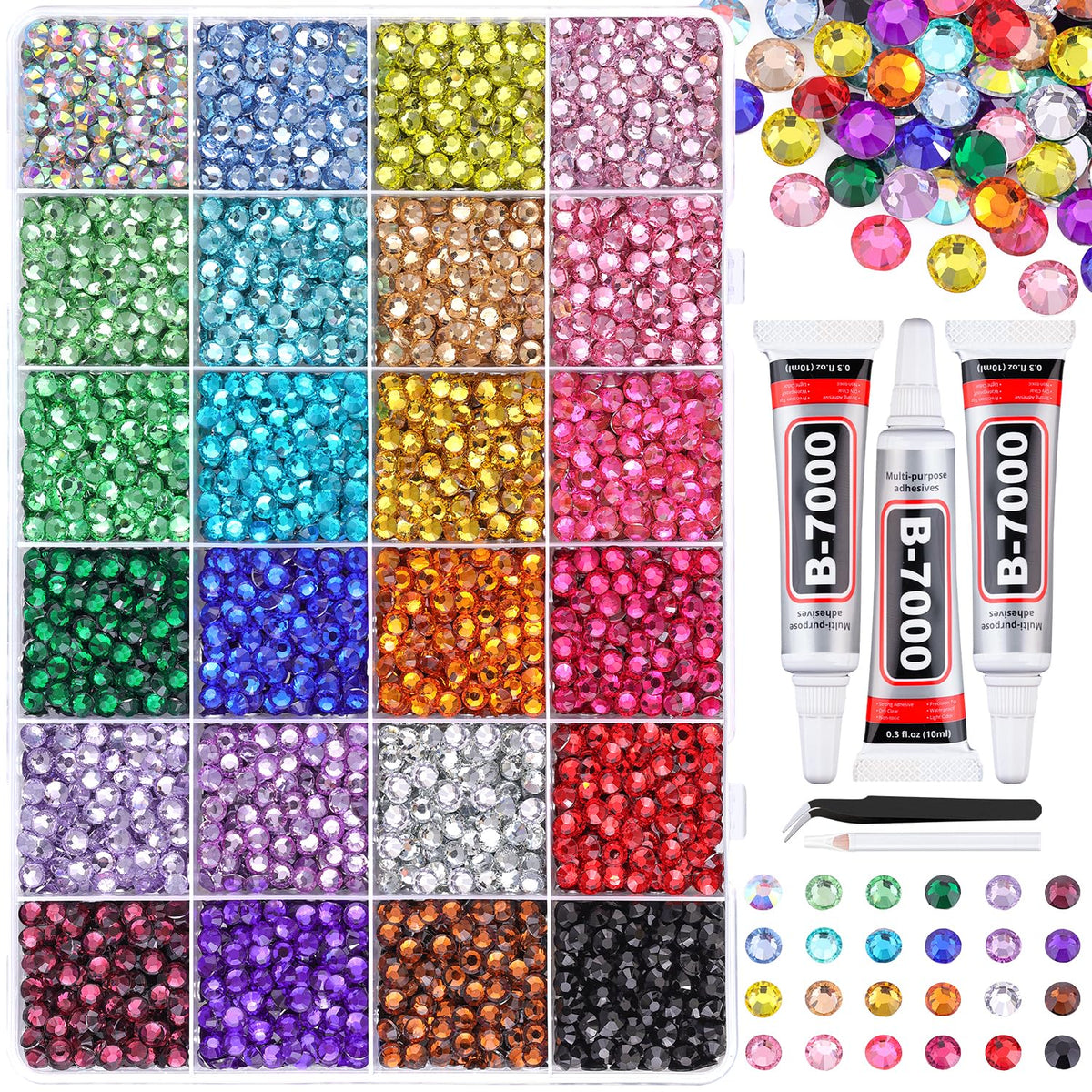 TINKRSTUFF 6600Pcs multicolor resin rhinestones box front view