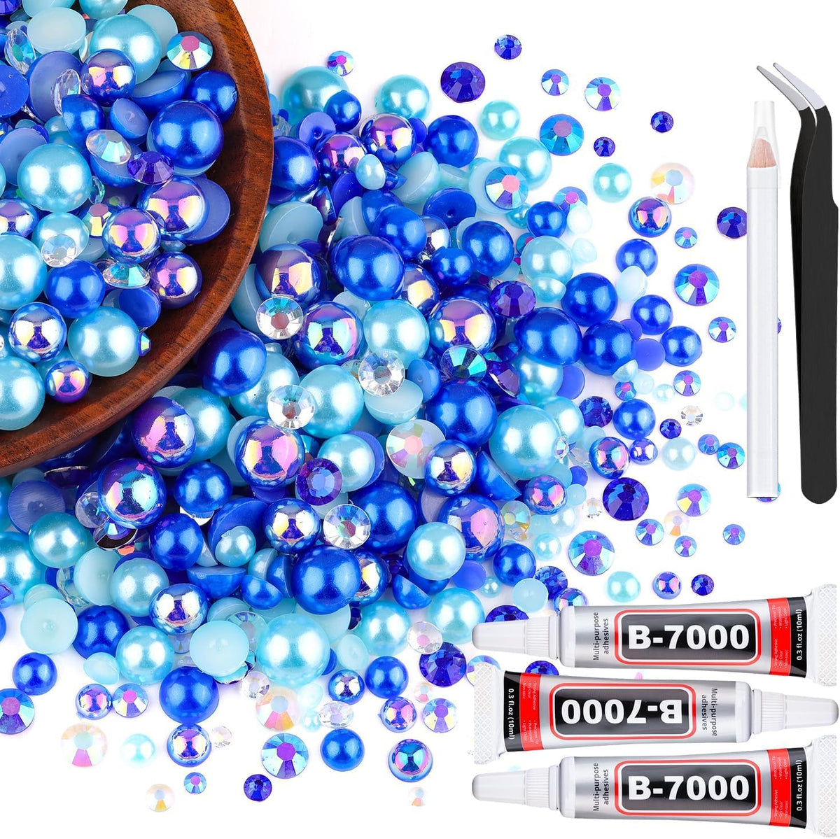 TINKRSTUFF 80g Flatback Pearls and Rhinestones Kit in Dark Blue, front view