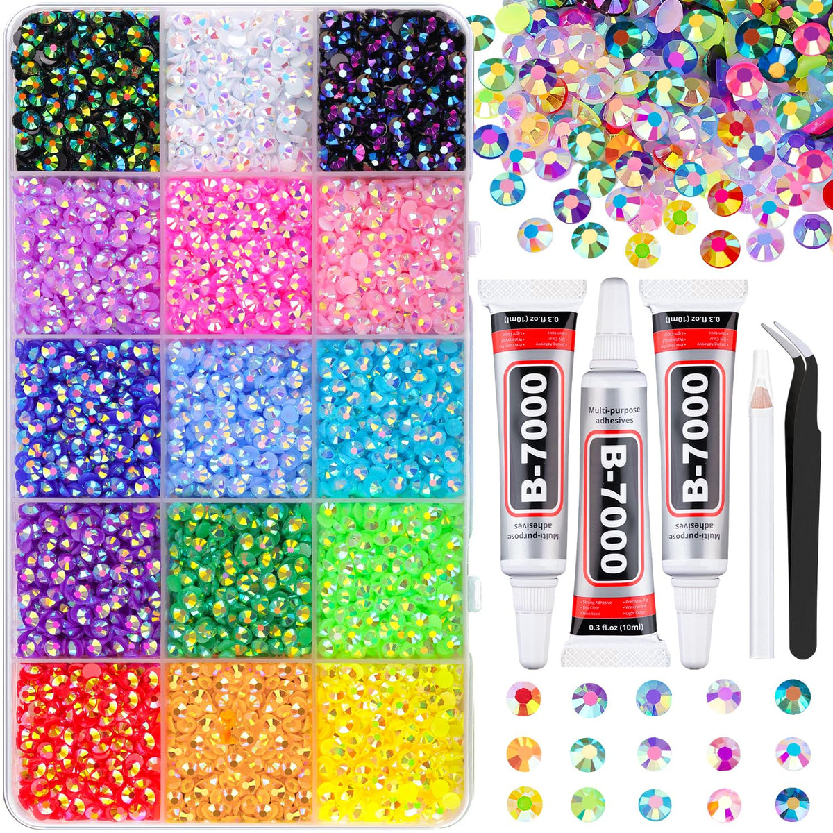 TINKRSTUFF 9000Pcs mixed-colour resin rhinestones in box