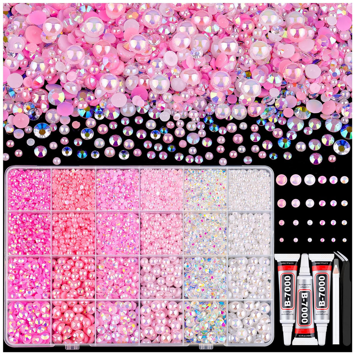 TINKRSTUFF Flatback Pearls and Rhinestones Kit with tools and glue