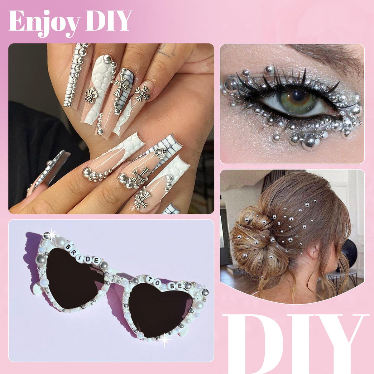 TINKRSTUFF flatback pearls displayed with nail art