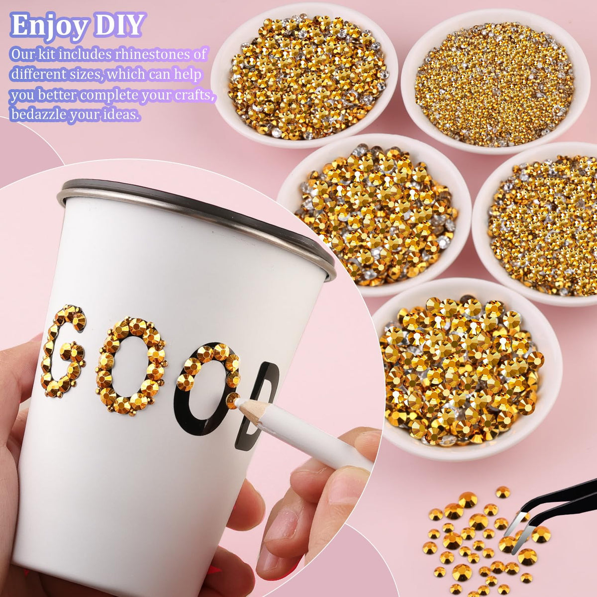 TINKRSTUFF Gold Rhinestones on decorated phone case