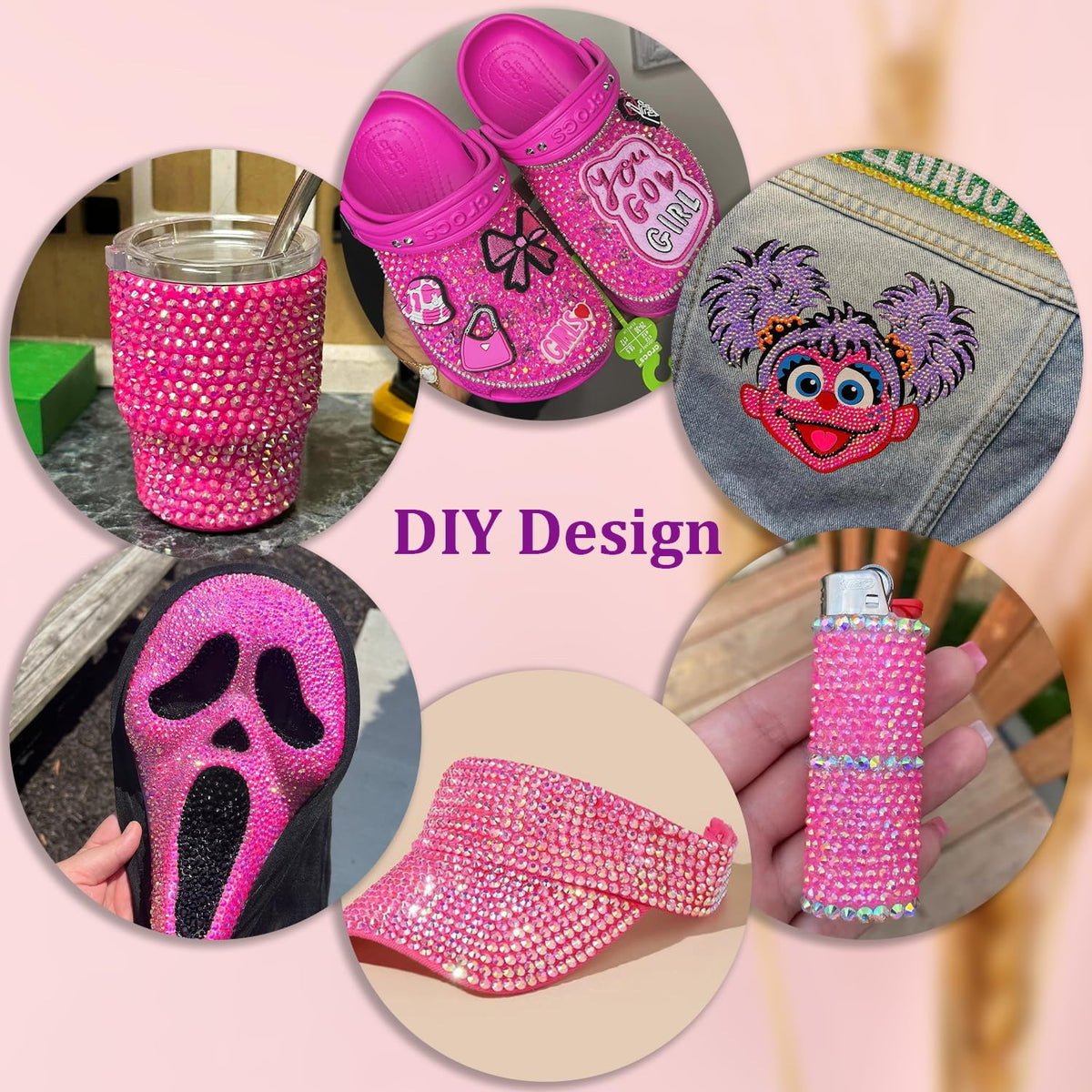 TINKRSTUFF Hot Pink AB Rhinestones applied on a tumbler