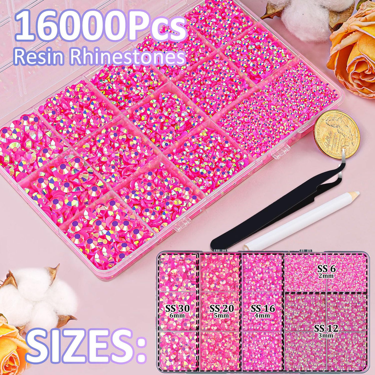 TINKRSTUFF Hot Pink AB Rhinestones assorted sizes