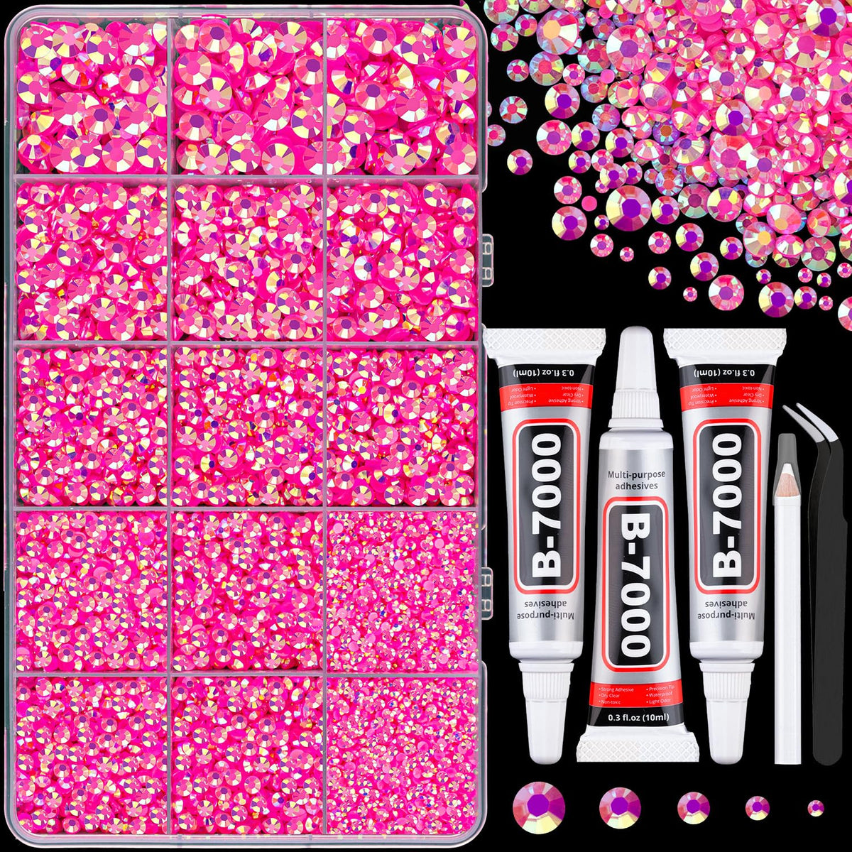 TINKRSTUFF Hot Pink AB Rhinestones box front view