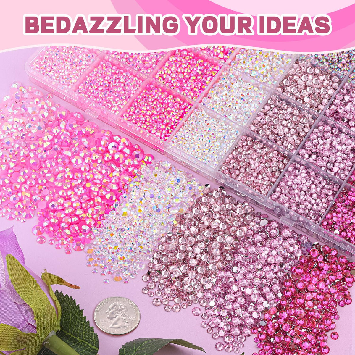 TINKRSTUFF Pink Rhinestones displayed in various colours