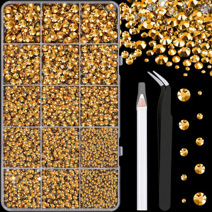 TINKRSTUFF Resin Rhinestones 16000 Pcs Gold assorted sizes in box