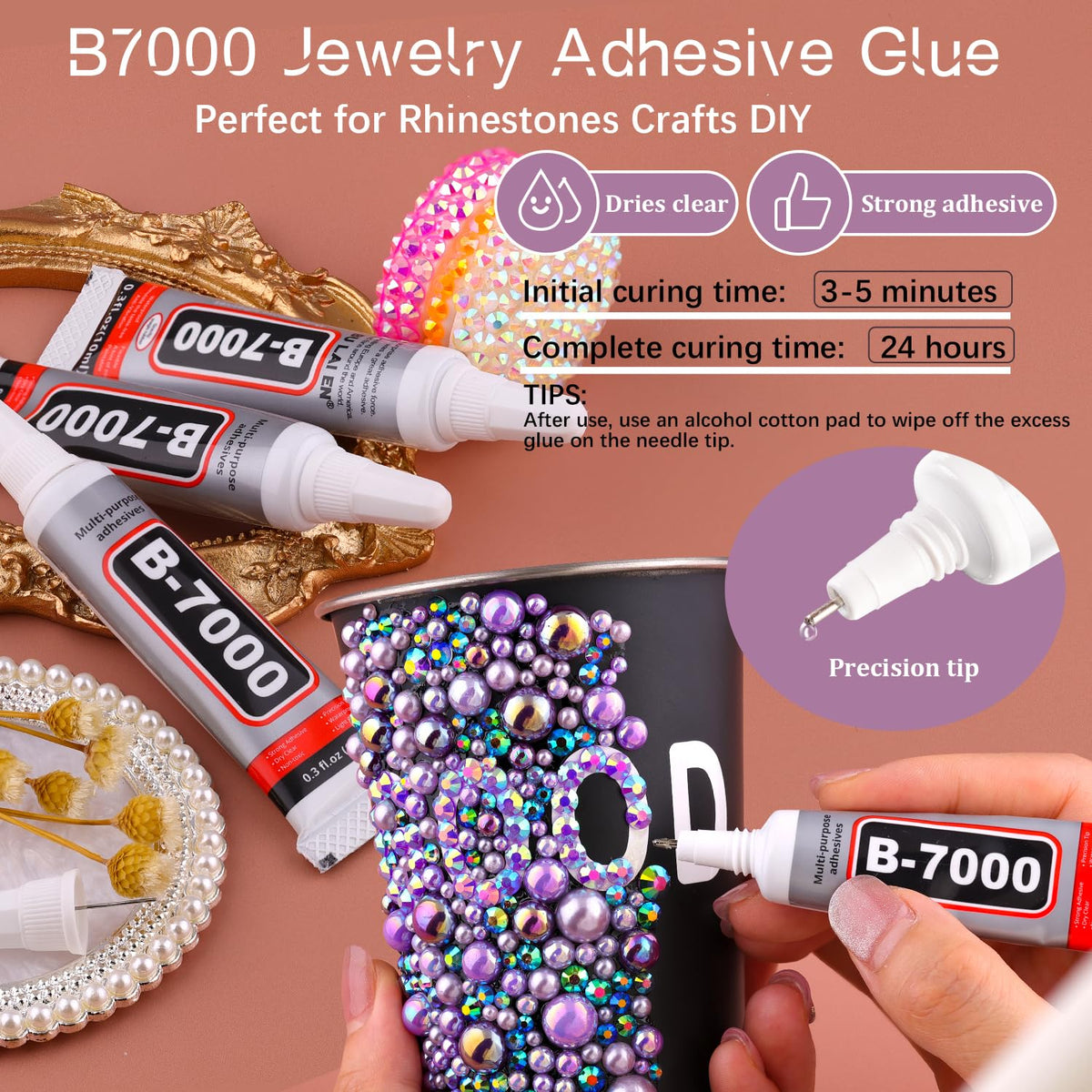 TINKRSTUFF rhinestones and pearls arranged for nail art decoration