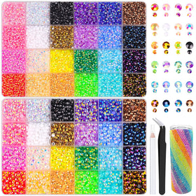 TINKRSTUFF rhinestones kit with 30600 mixed-color gems in storage boxes