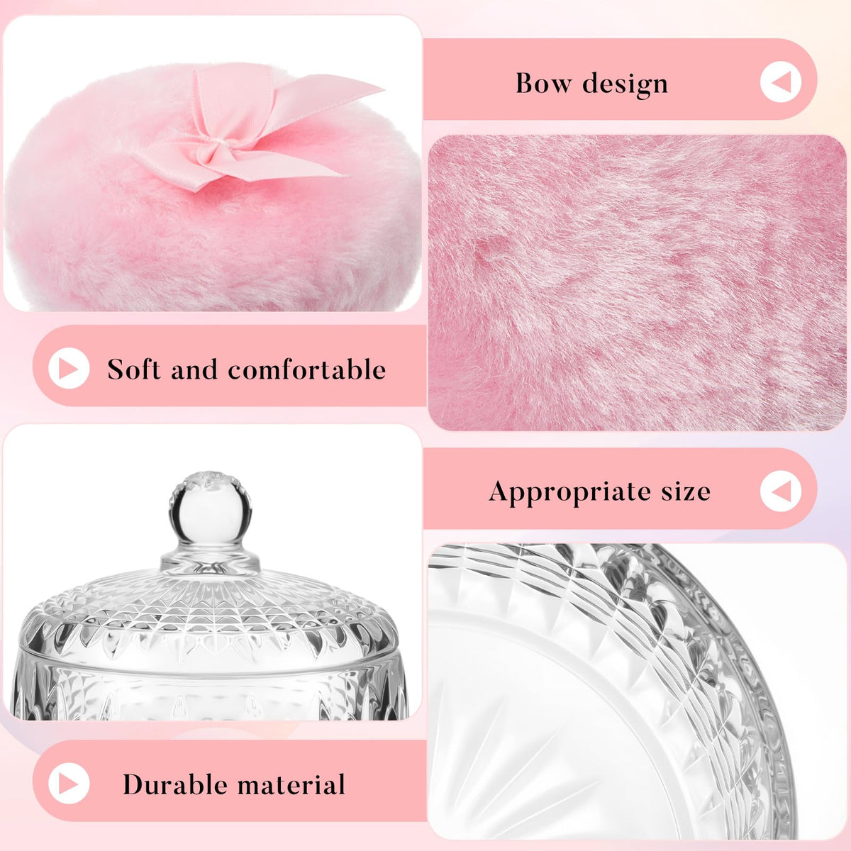 Tioncy powder puff set displayed on a vanity