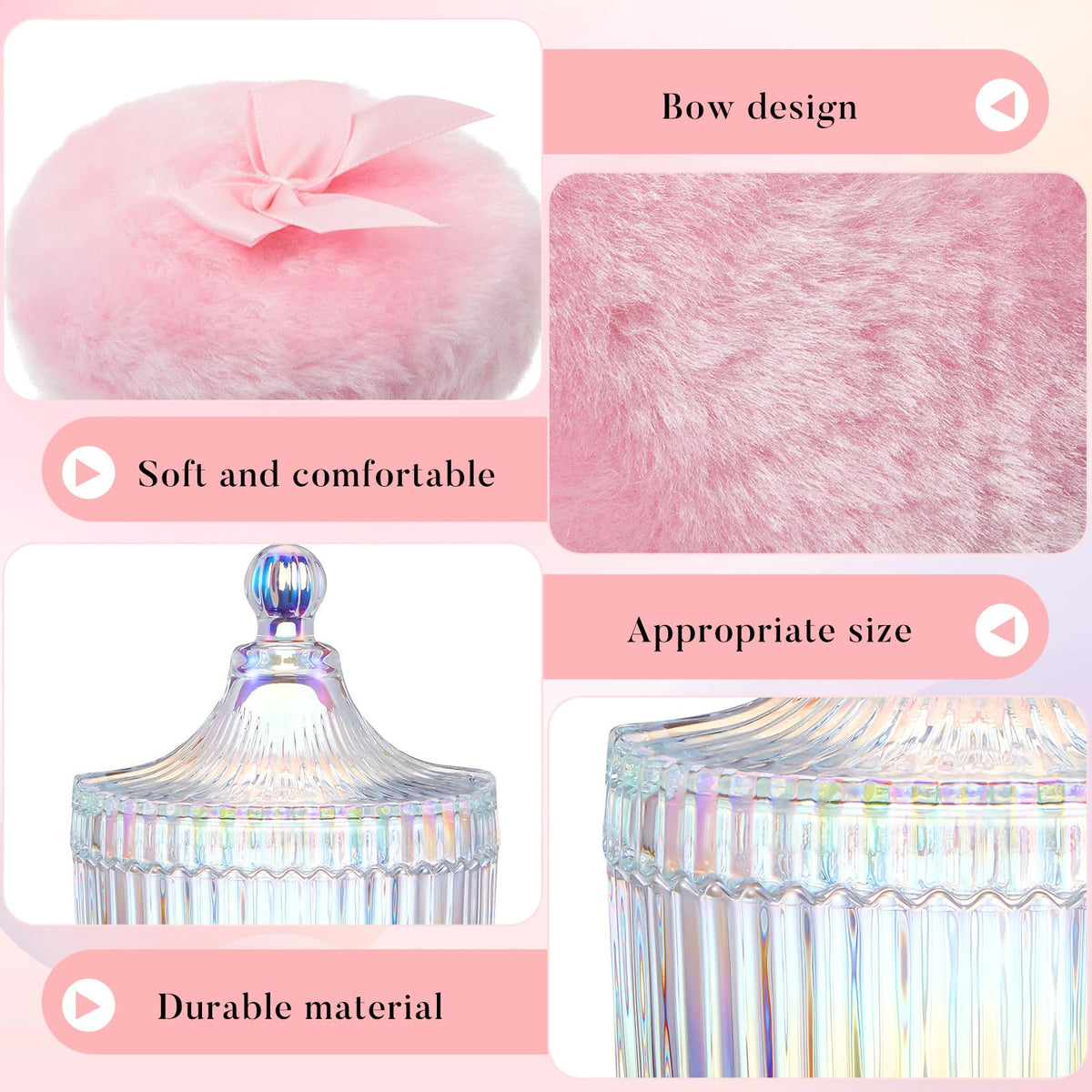 Tioncy powder puff set displayed on a vanity