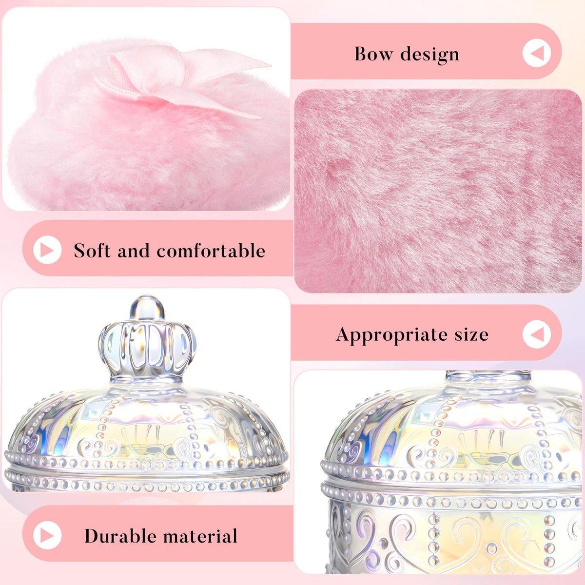 Tioncy powder puff set displayed on a vanity