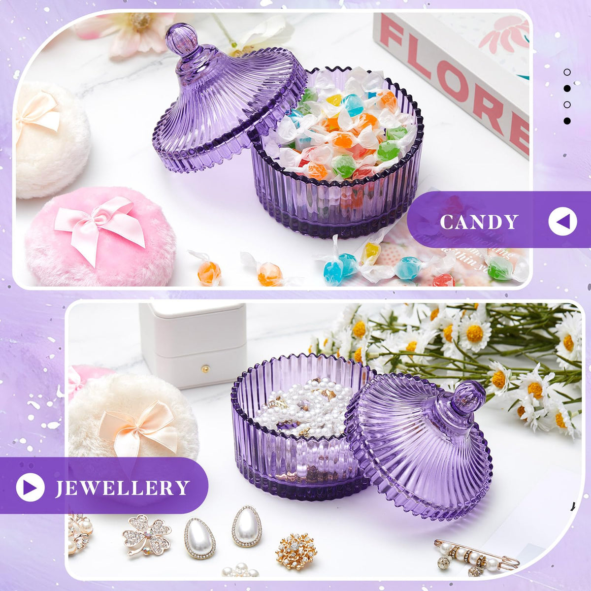 Tioncy powder puff set displayed on a vanity table