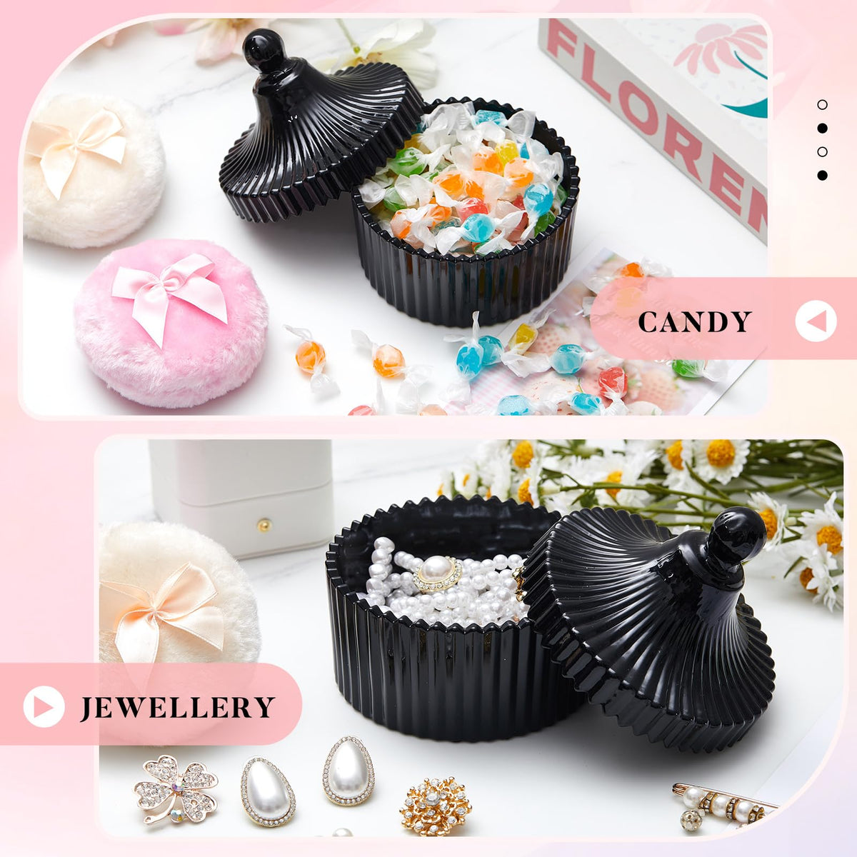 Tioncy powder puff set displayed on vanity