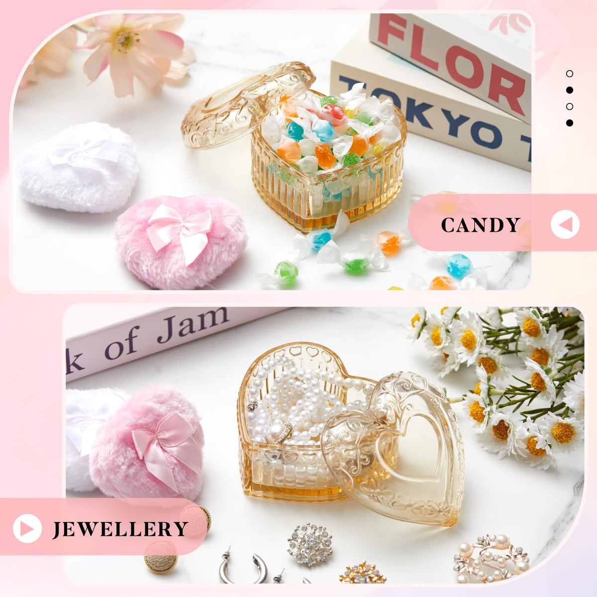 Tioncy powder puff set displayed on vanity