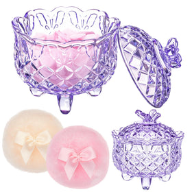 Tioncy Powder Puff Set with glass container and purple butterfly design