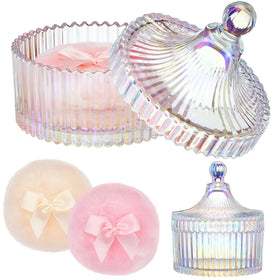 Tioncy Powder Puff Set with glass container and two puffs
