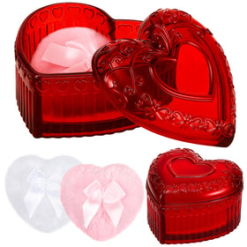 Tioncy Powder Puff Set with glass container and two puffs in red