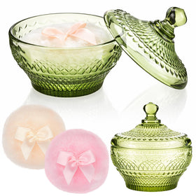 Tioncy Powder Puff Set with glass container front view
