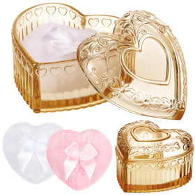 Tioncy Powder Puff Set with glass container, heart design