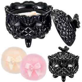 Tioncy powder puff set with two puffs and glass container, black butterfly design