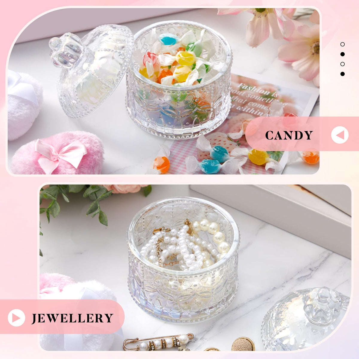Tioncy powder puffs in elegant glass container