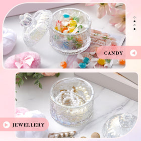 Tioncy powder puffs in elegant glass container