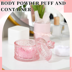 Tioncy powder puffs in pink glass container with cute bow detail