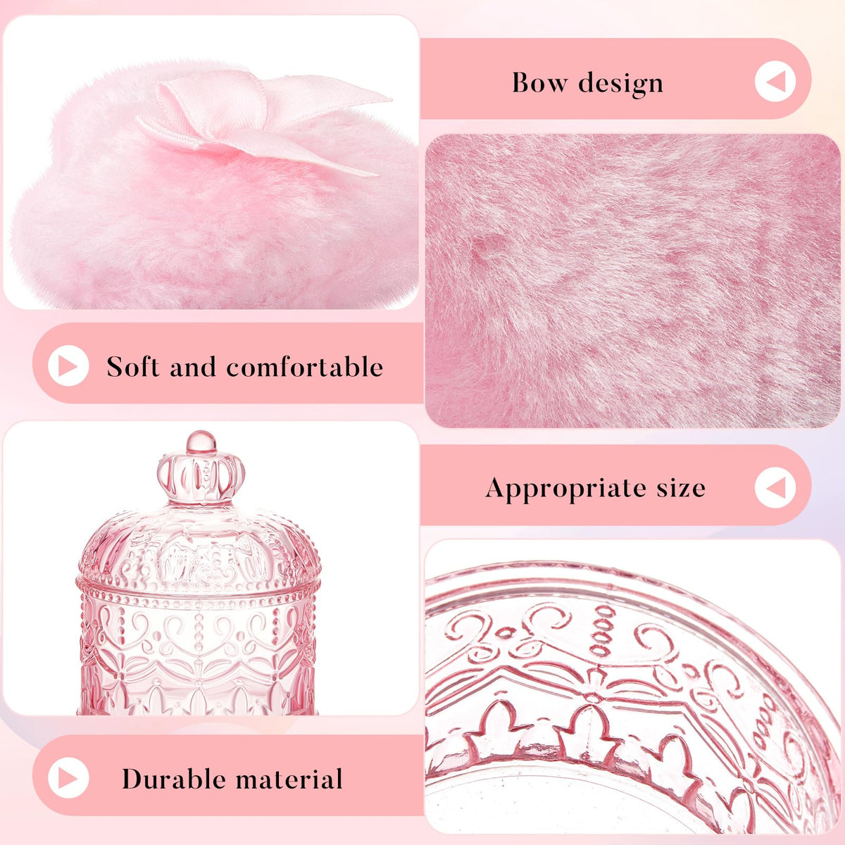 Tioncy powder puffs on a vanity with makeup products