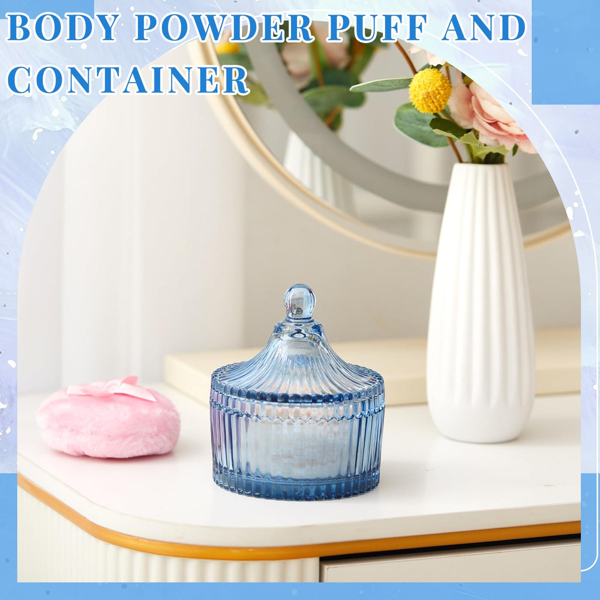 Tioncy two soft powder puffs in blue glass container