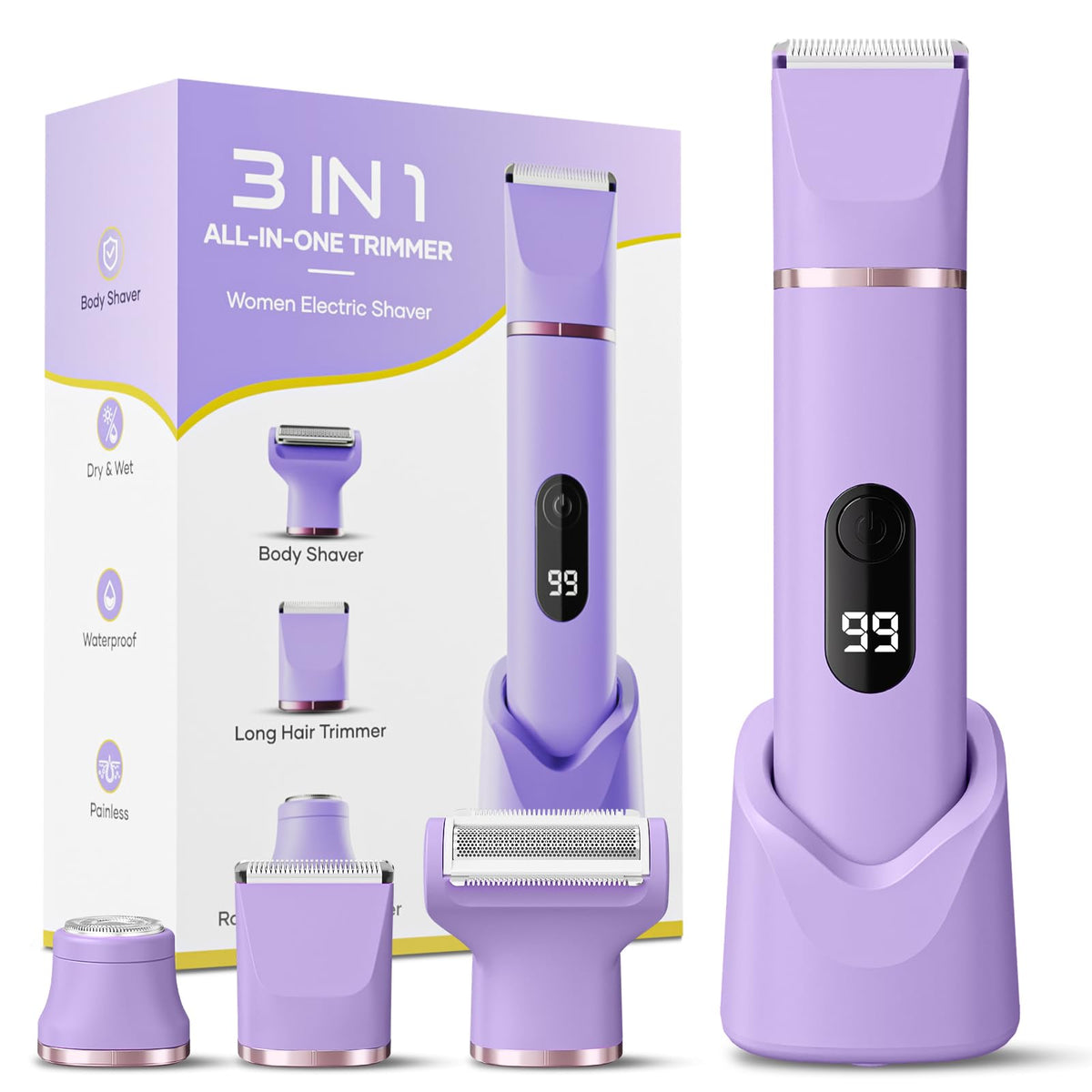 tiovara Bikini Trimmer front view with interchangeable heads