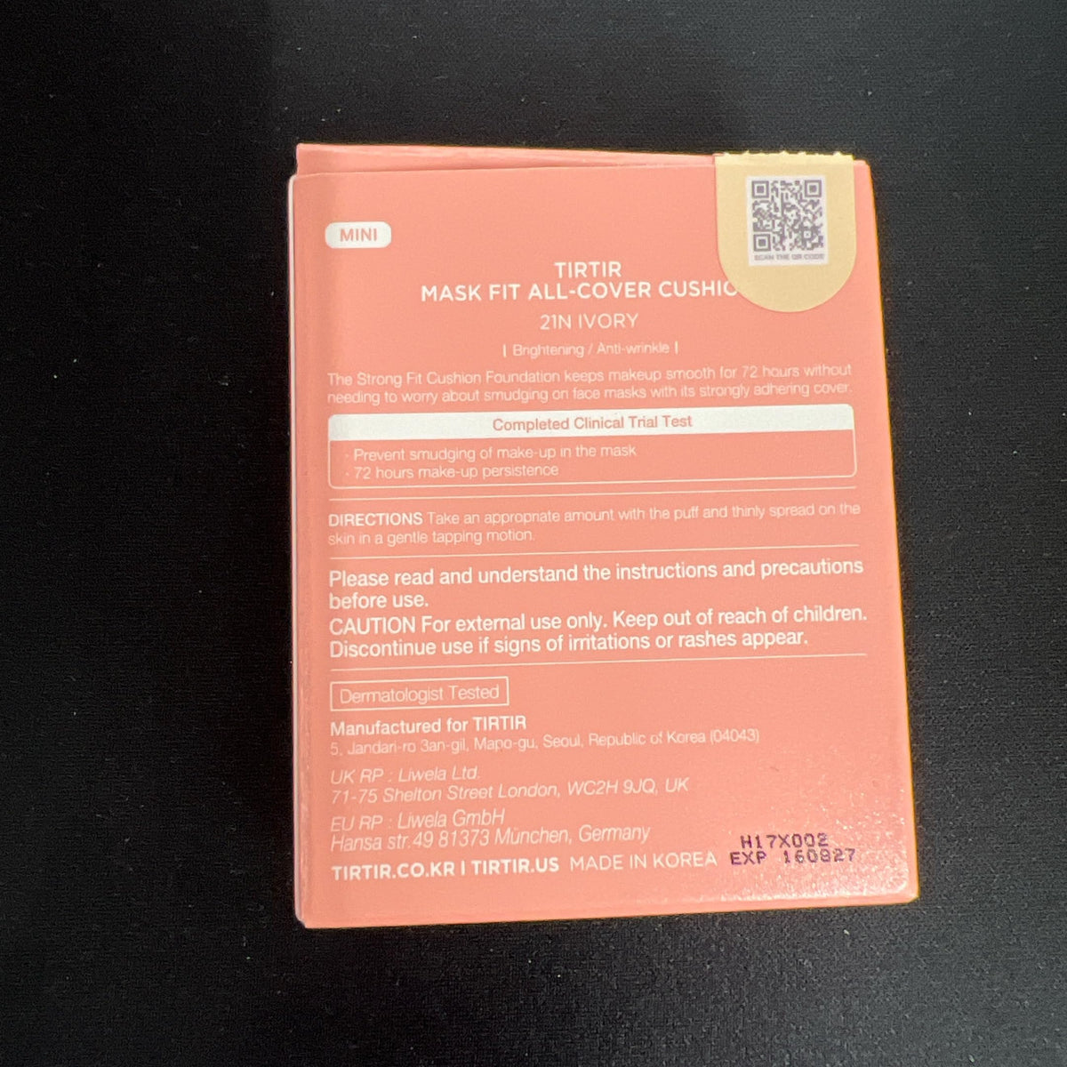 TIRTIR All Cover Pink Cushion Foundation #21N Ivory ingredients list