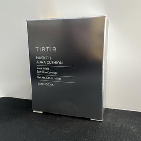 TIRTIR Aura Glow Cushion Foundation #25N Mocha with makeup accessories