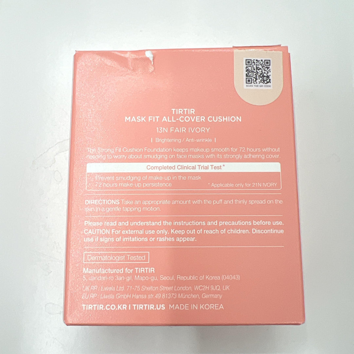 TIRTIR Cushion Foundation 13N Fair Ivory open compact