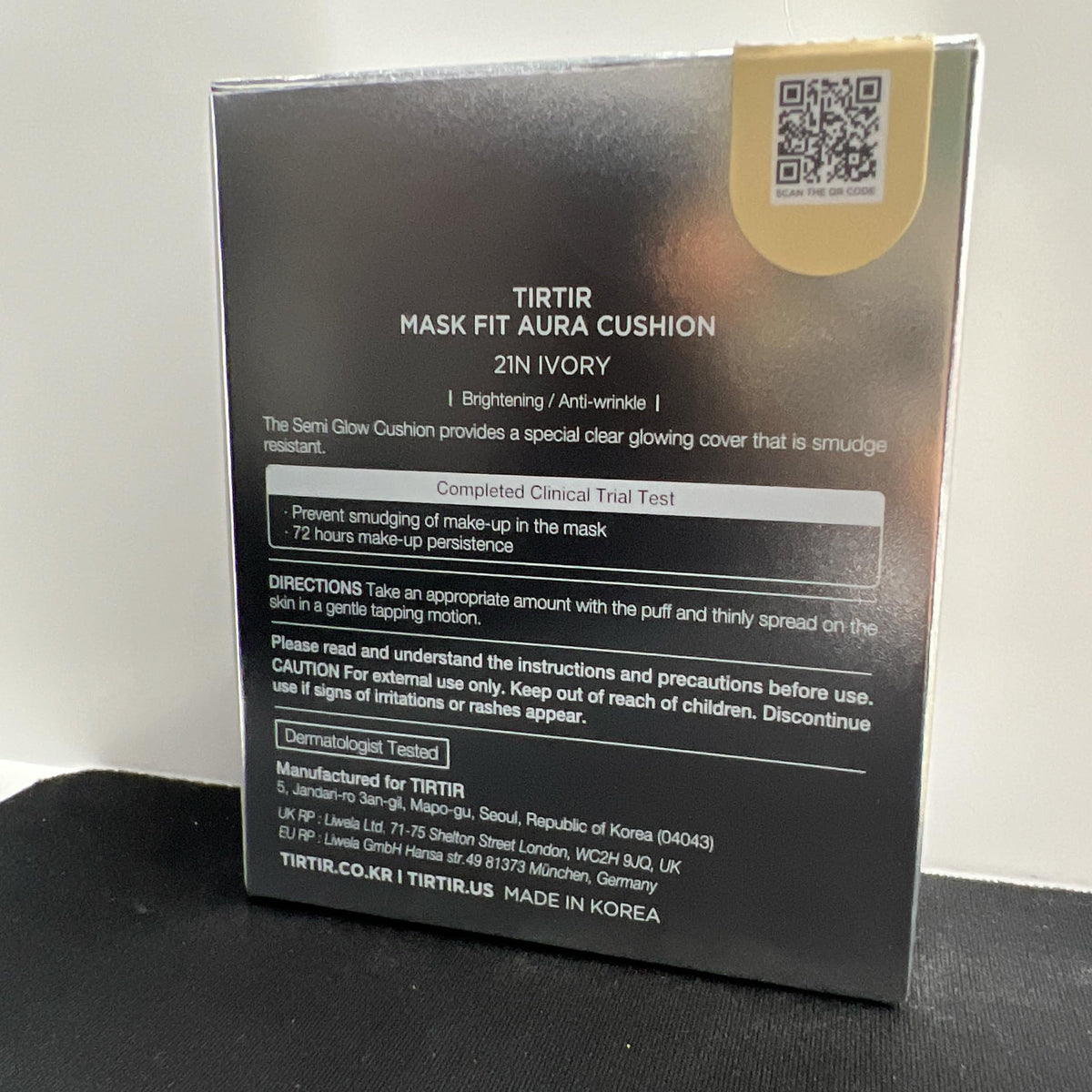 TIRTIR foundation ingredients list on packaging