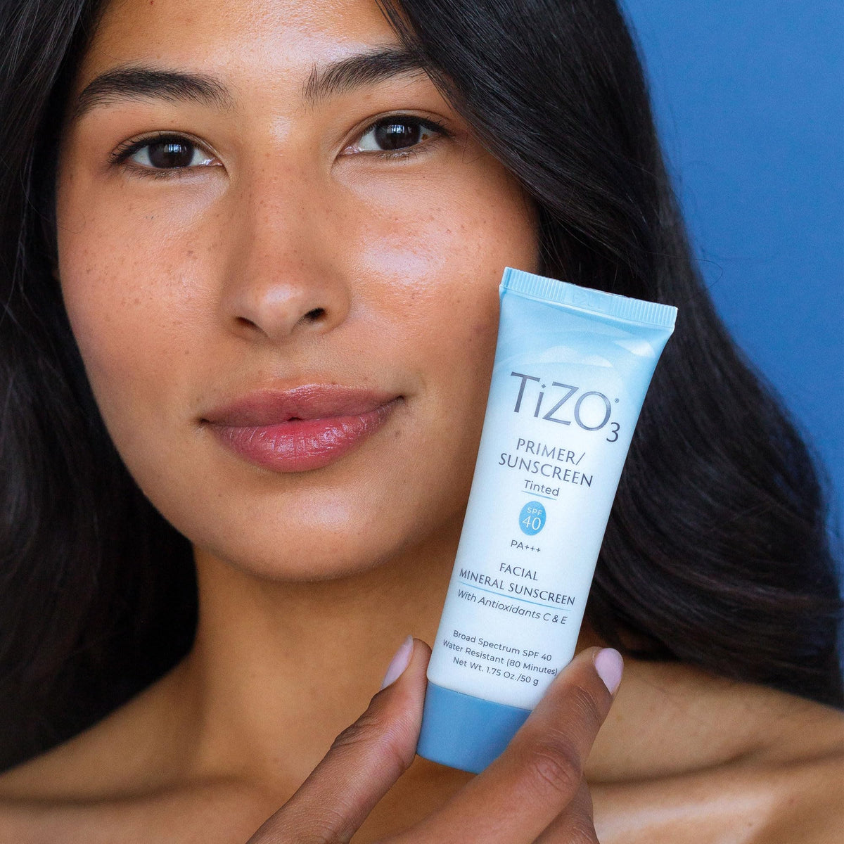 TIZO Facial Mineral Sunscreen Primer Tinted SPF 40 with makeup
