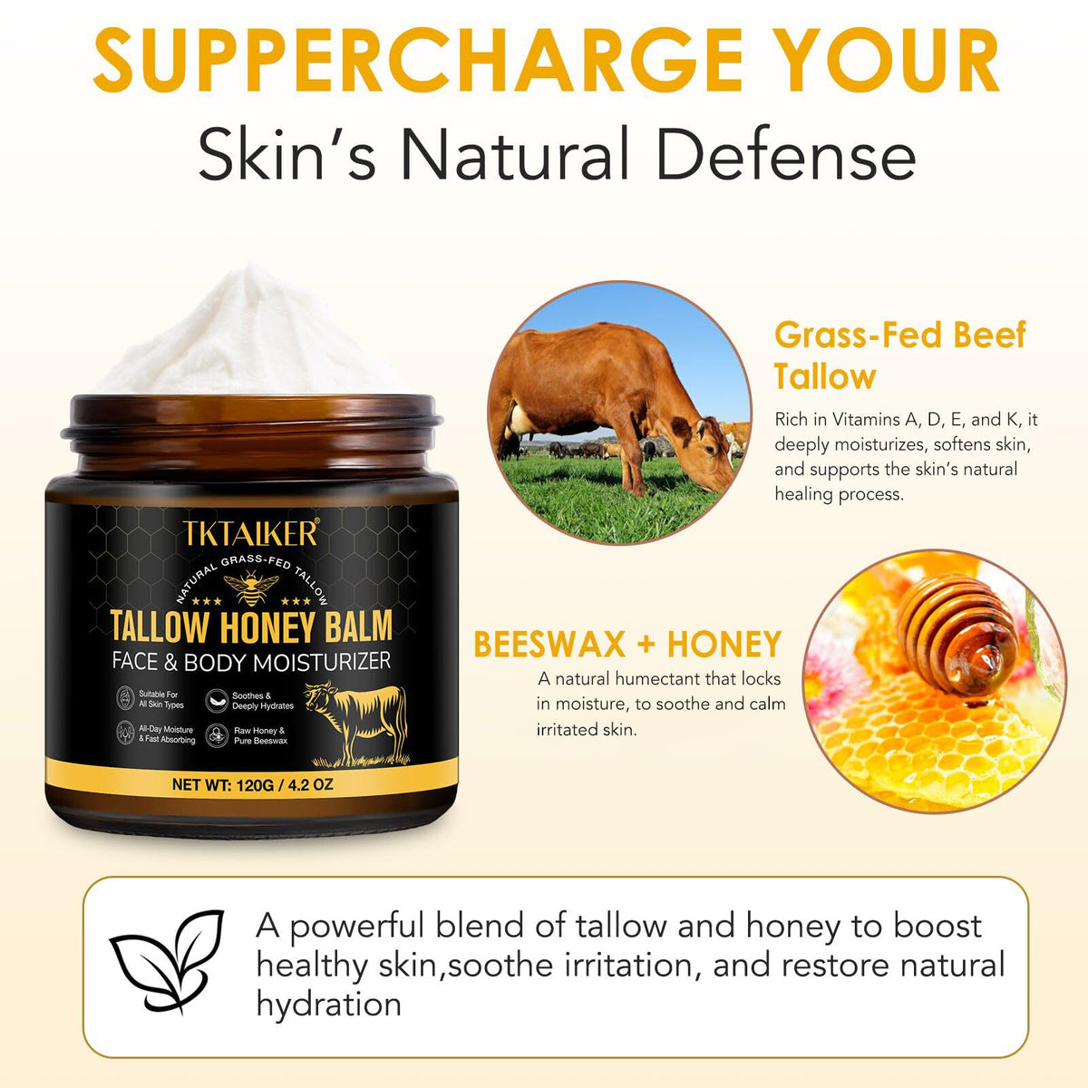TKTALKER Beef Tallow Moisturizer with raw honey and beeswax