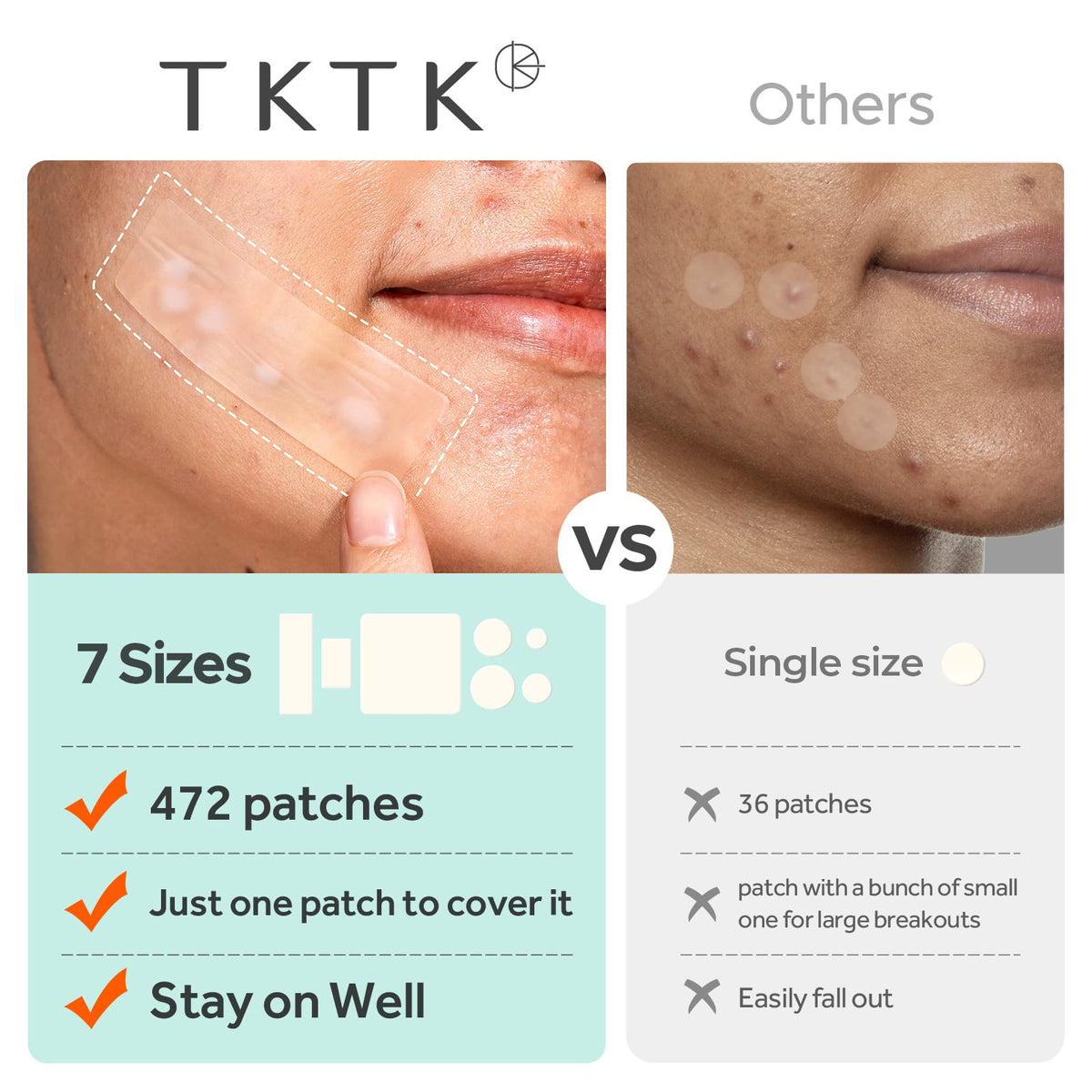 TKTK Large Pimple Patches with different size options displayed