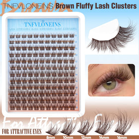 TNFVLONEINS brown lash clusters displayed on a makeup table