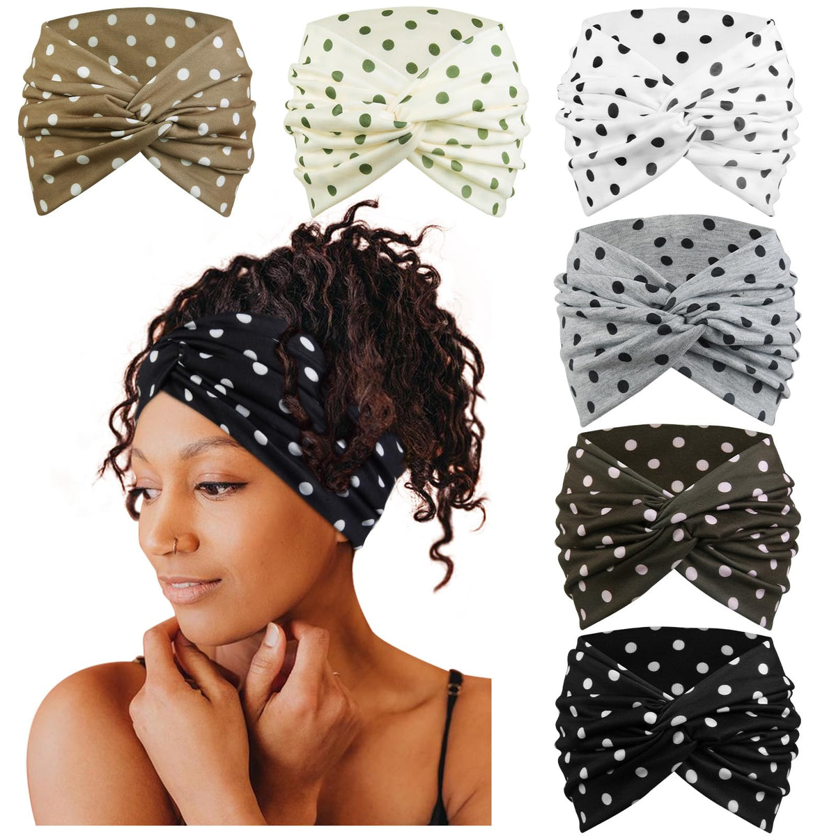 Tobeffect 7-inch polka dot headband front view in neutral colour