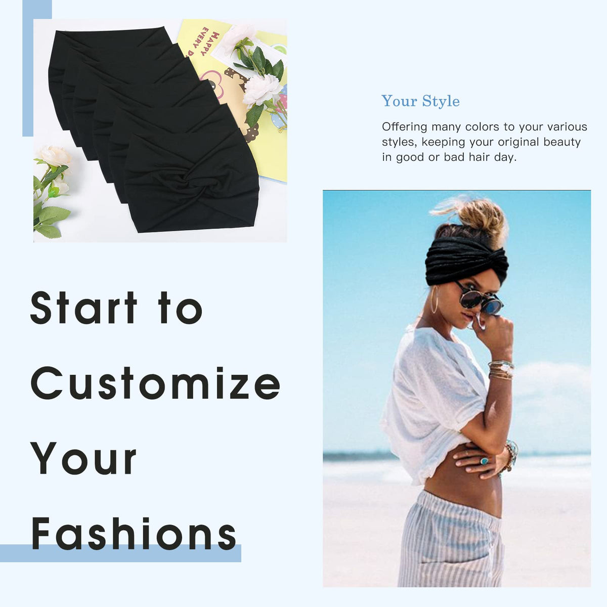 Tobeffect Extra Wide Black Turban Headband lifestyle shot