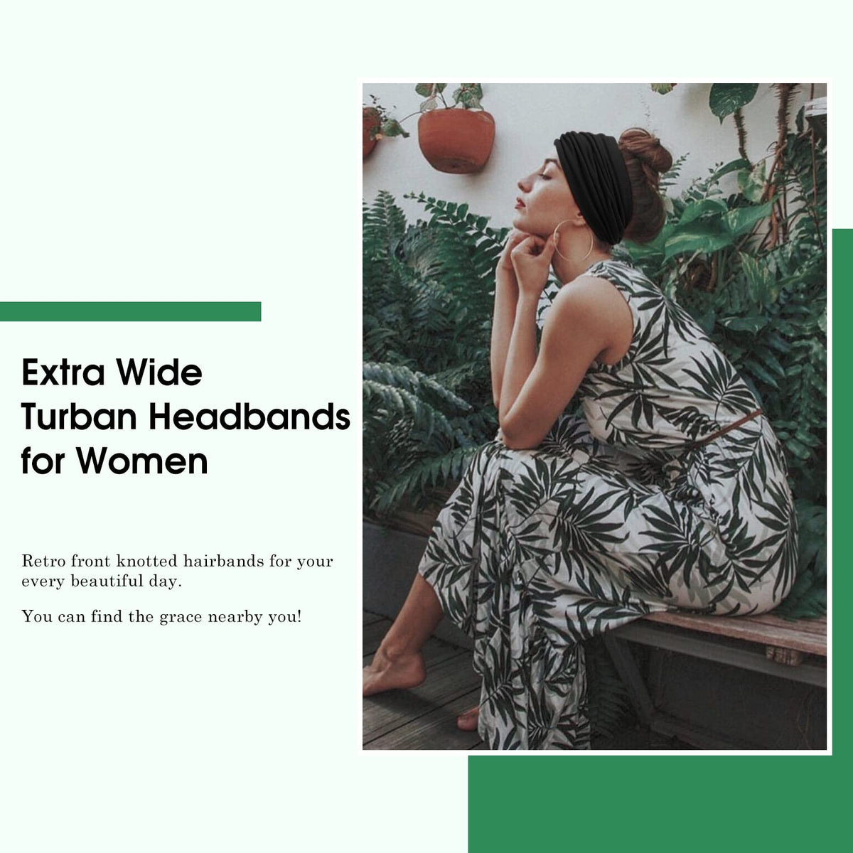 Tobeffect Extra Wide Black Turban Headband side view