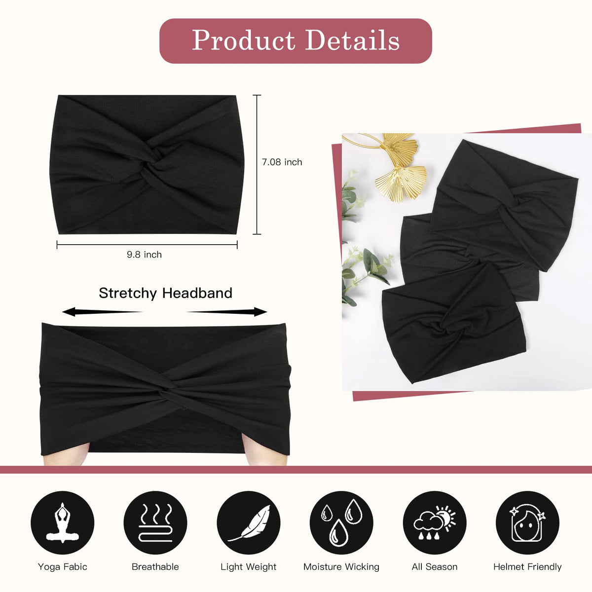 Tobeffect Extra Wide Black Turban Headband twisted knot detail
