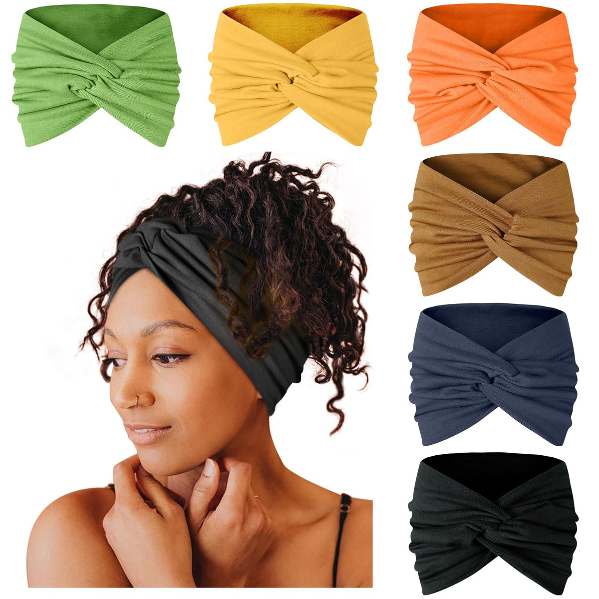 Tobeffect Extra Wide Turban Headbands in various colours front view