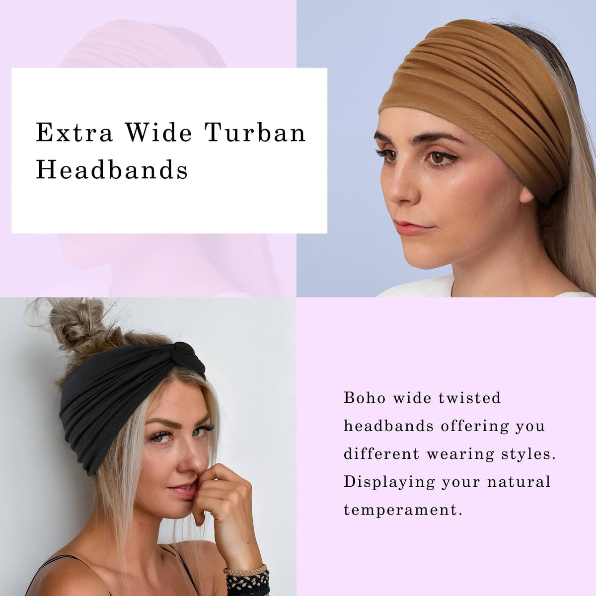 Tobeffect Extra Wide Turban Headbands side view showing stretch