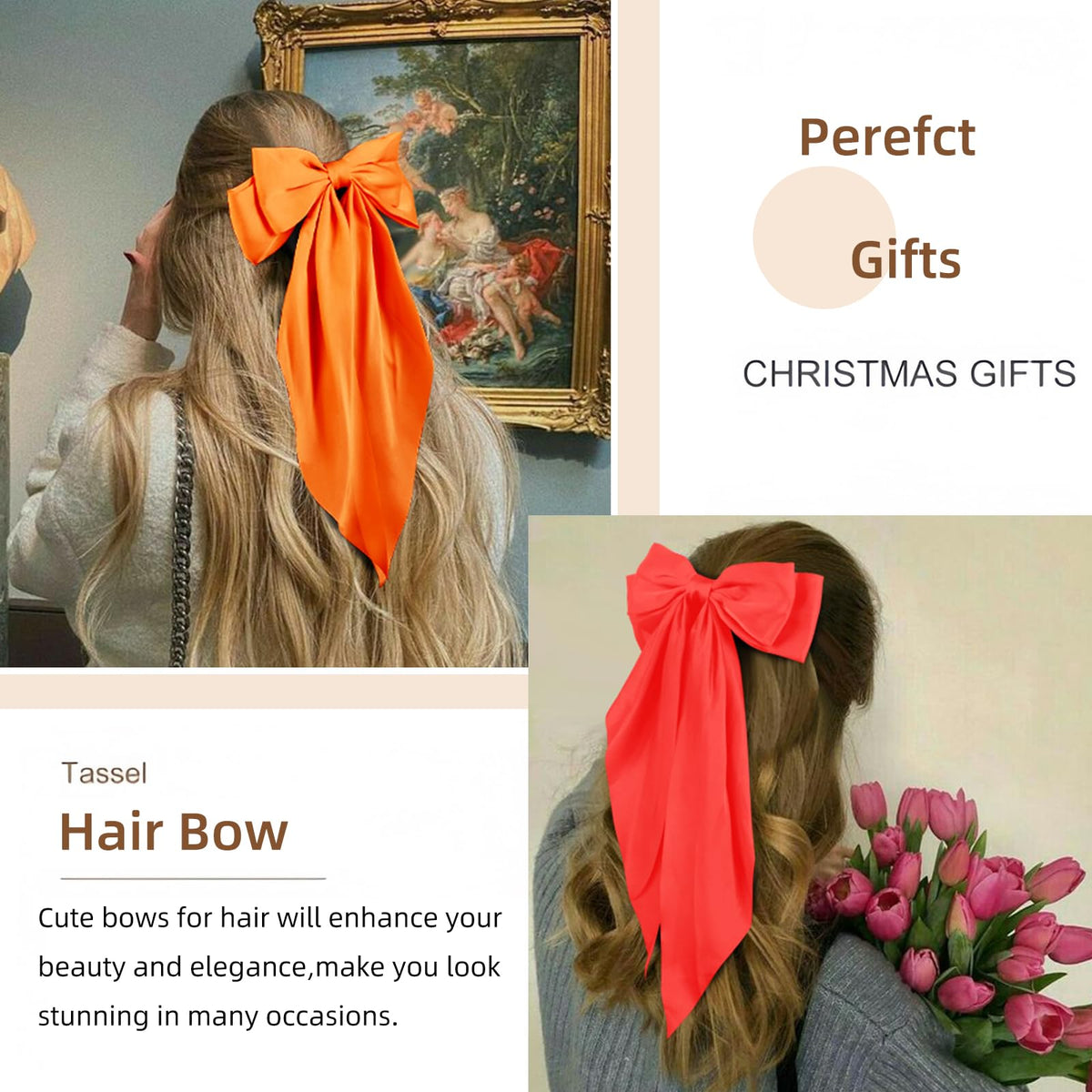 Tobeffect Large Hair Bows Clips styled in a half-up hairstyle