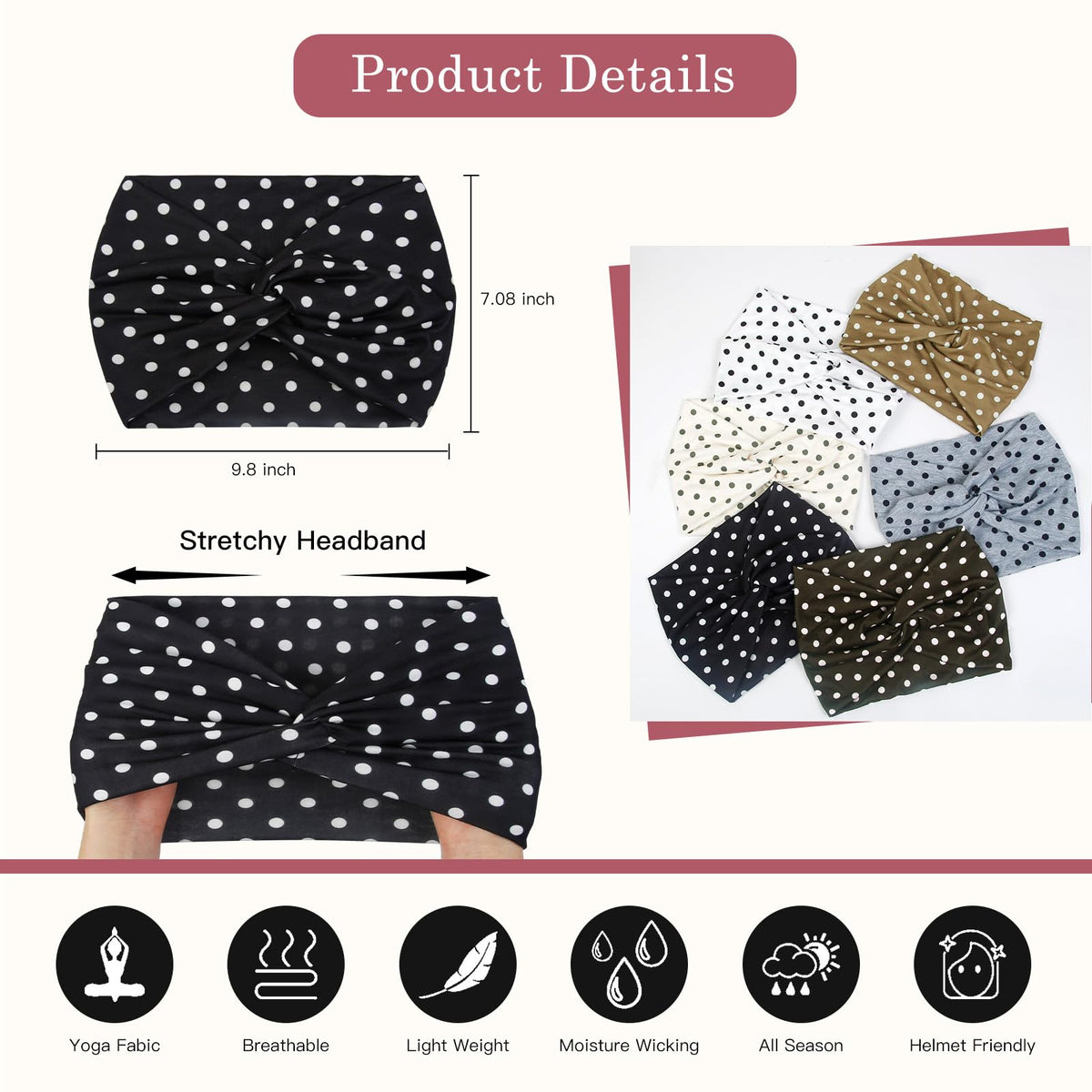 Tobeffect polka dot headbands displayed in a 6-pack